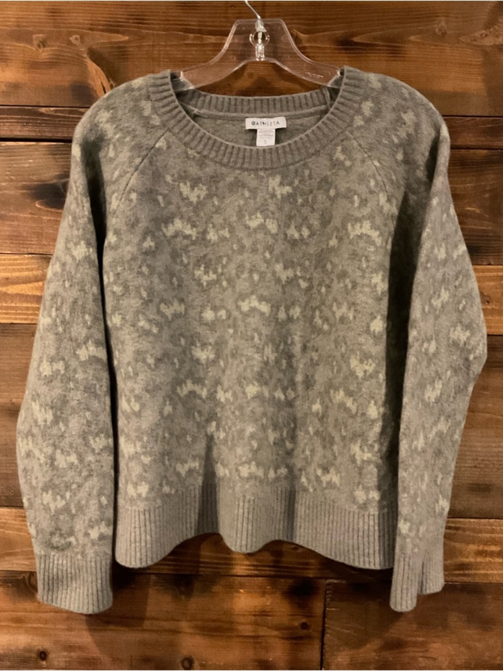 Athleta "Hawthorn" Animal Print Merino Wool Crewneck Sweater Size Large in Gray